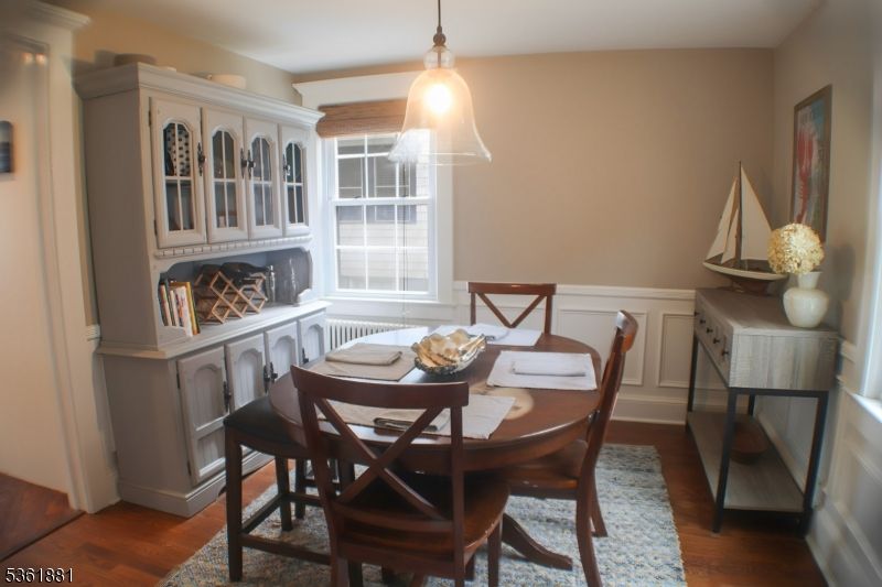 Dining room, Interior, Pendant Lights, Wood Texture Flooring