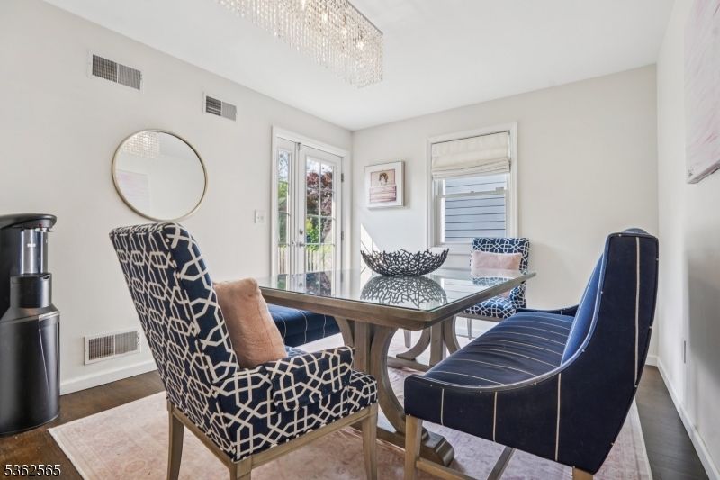 Chandelier, Dining room, Interior, Wood Texture Flooring