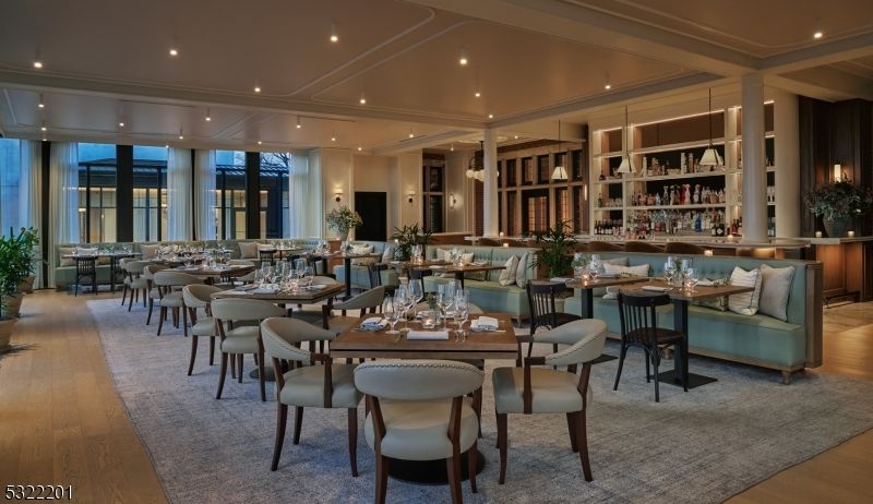 Dining room, Interior, Recessed Lighting, Wood Texture Flooring