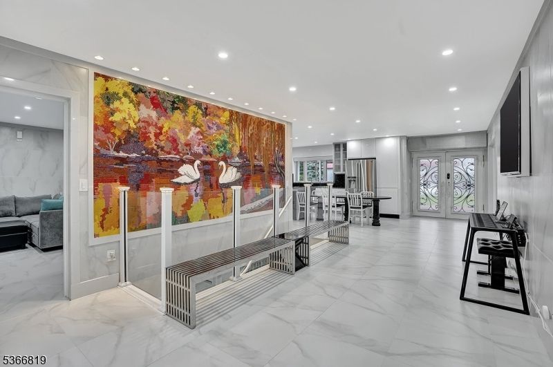 Interior, Kitchen, Marble, Marble Walls, Recessed Lighting, Stainless Steel Appliances