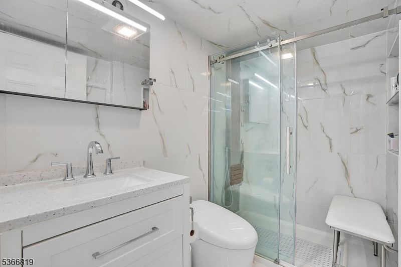 Bathroom, Glass Shower, Interior, Marble Walls