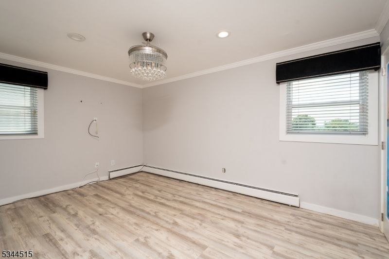 Chandelier, Empty room, Interior, Recessed Lighting, Wood Texture Flooring