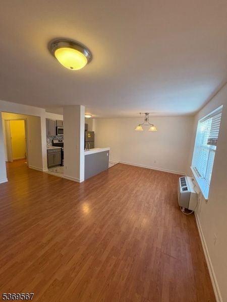 Empty room, Interior, Kitchen, Pendant Lights, Wood Texture Flooring