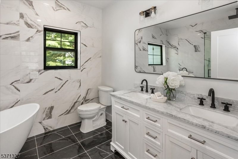 Bathroom, Dual Sink Vanities, Free Standing Baths, Interior, Marble Walls