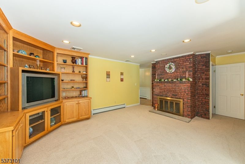 Empty room, Fireplace, Interior, Recessed Lighting, Stone Walls