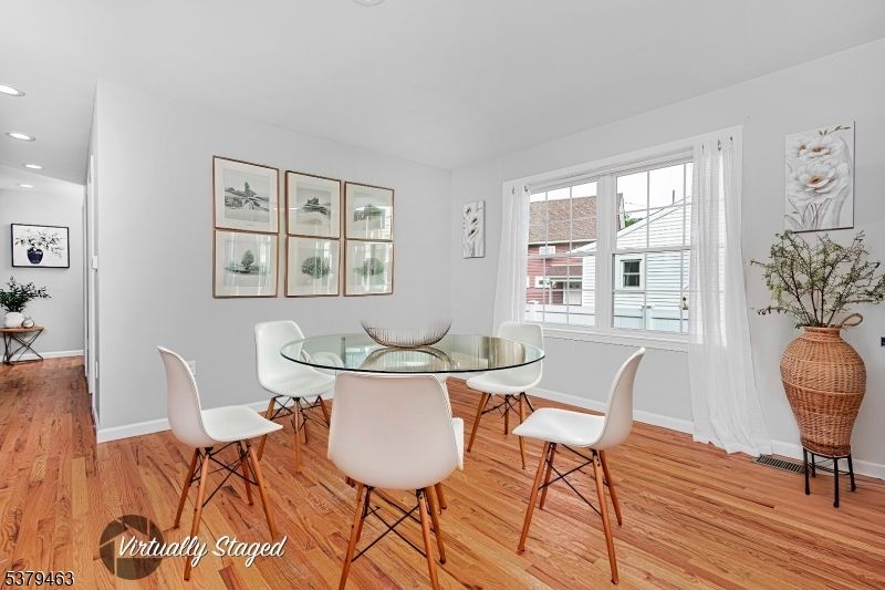 Dining room, Interior, Recessed Lighting, Wood Texture Flooring