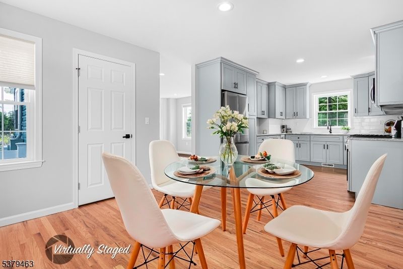 Dining room, Interior, Kitchen, Recessed Lighting, Wood Texture Flooring