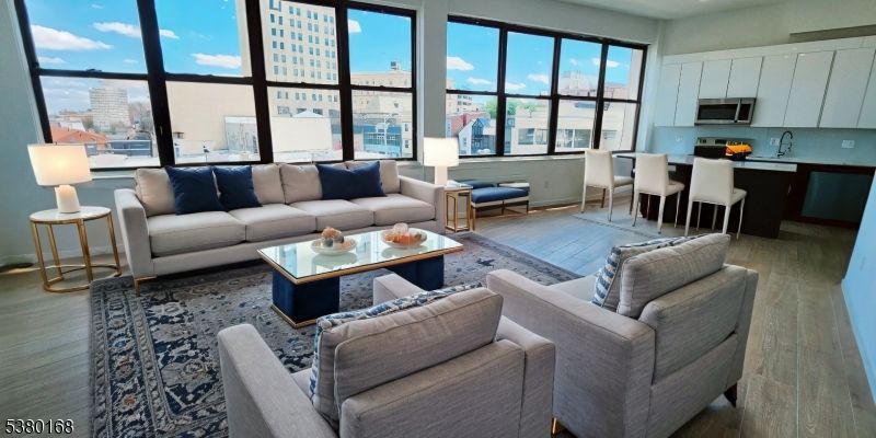 Dining room, Interior, Kitchen, Living room, Recessed Lighting, Wood Texture Flooring