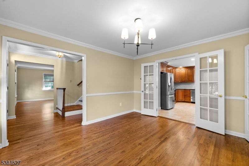 Chandelier, Empty room, Interior, Kitchen, Wood Texture Flooring