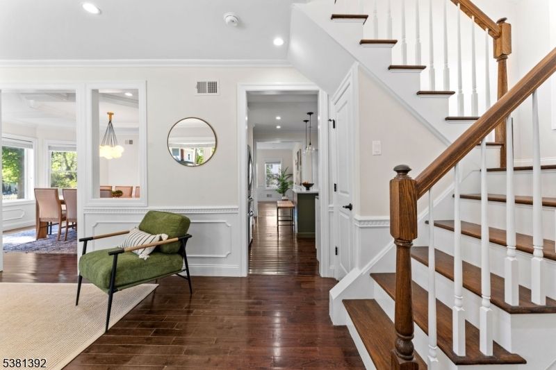 Dining room, Interior, Pendant Lights, Recessed Lighting, Wood Texture Flooring