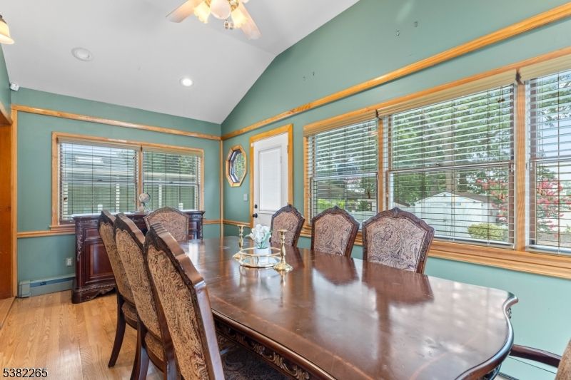 Dining room, Interior, Recessed Lighting, Wood Texture Flooring