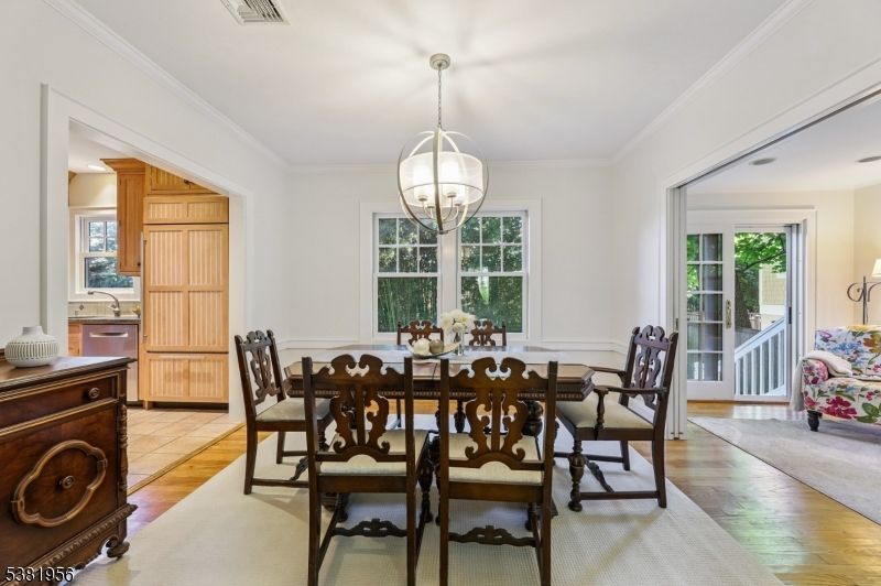 Dining room, Interior, Pendant Lights, Wood Texture Flooring