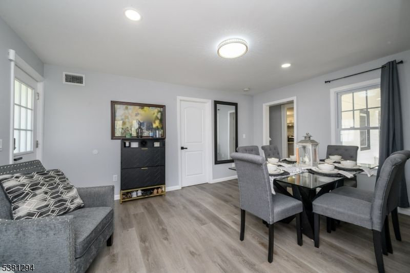 Dining room, Interior, Recessed Lighting, Wood Texture Flooring