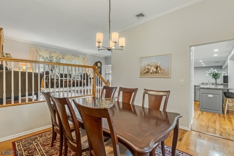 Chandelier, Dining room, Interior, Pendant Lights, Recessed Lighting, Wood Texture Flooring