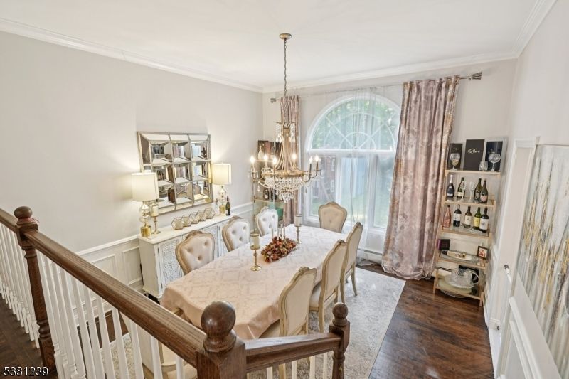 Chandelier, Dining room, Interior, Wood Texture Flooring