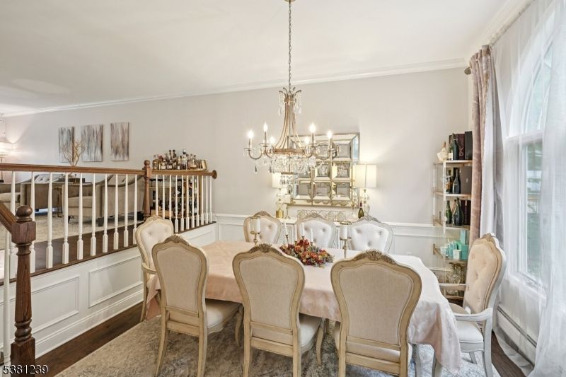 Chandelier, Dining room, Interior, Wood Texture Flooring