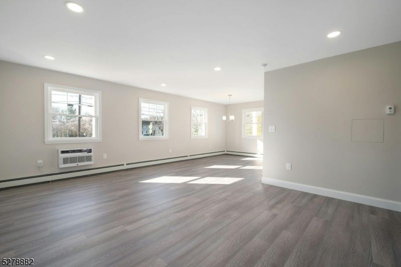 Empty room, Interior, Pendant Lights, Recessed Lighting, Wood Texture Flooring