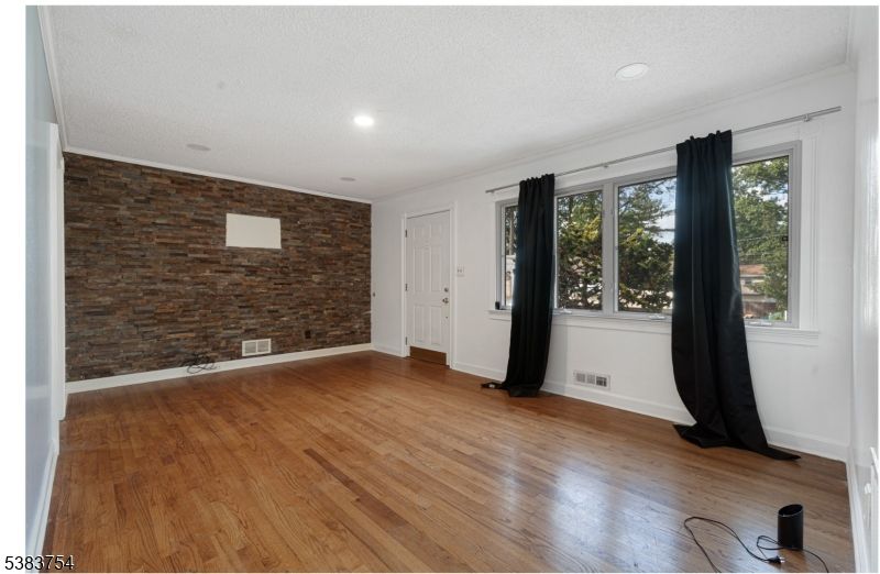 Empty room, Interior, Recessed Lighting, Stone Walls, Wood Texture Flooring