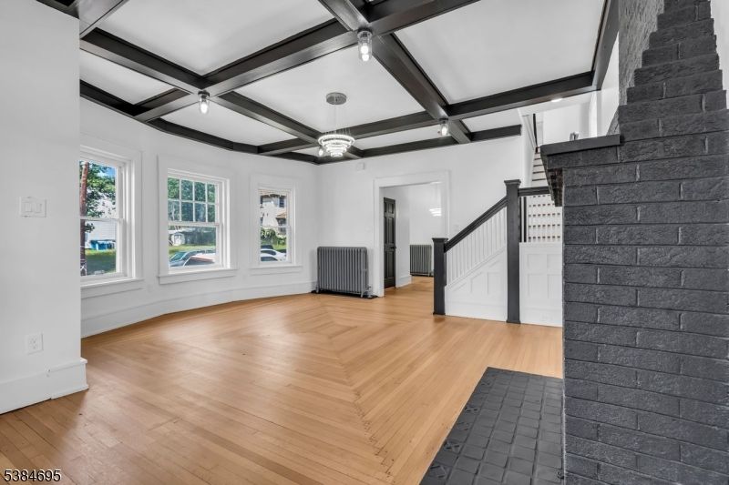 Empty room, Interior, Stone Walls, Wooden Beams, Wood Texture Flooring