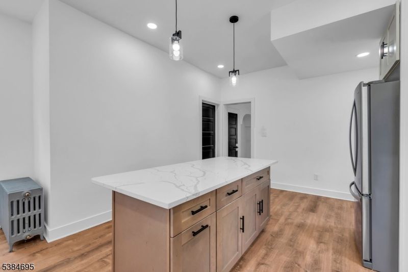 Interior, Kitchen, Pendant Lights, Recessed Lighting, Wood Texture Flooring