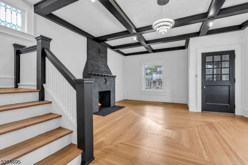 Fireplace, Interior, Pendant Lights, Wood Texture Flooring