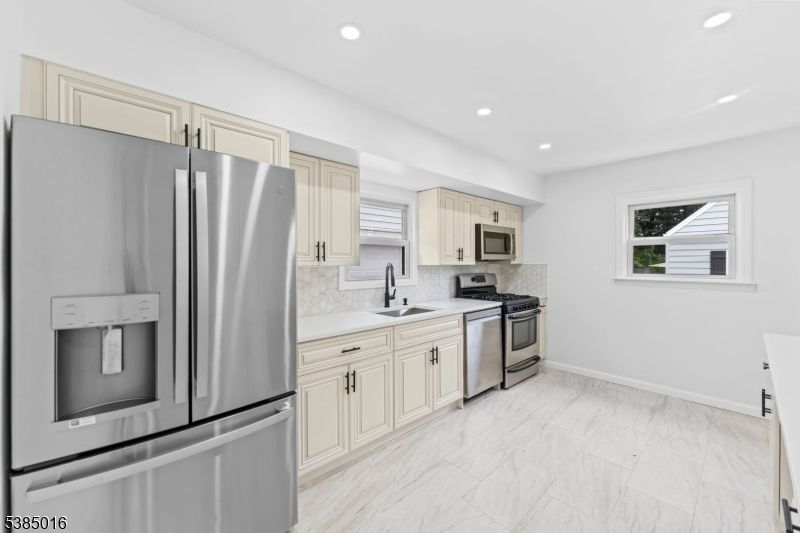 Interior, Kitchen, Marble, Recessed Lighting, Stainless Steel Appliances