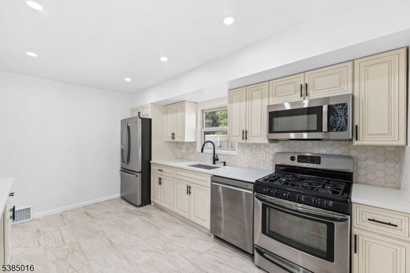 Interior, Kitchen, Marble, Recessed Lighting, Stainless Steel Appliances