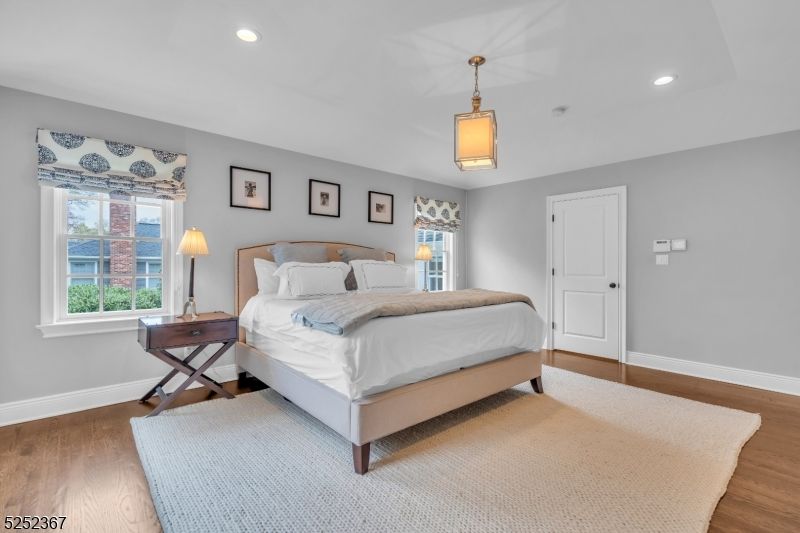 Bedroom, Interior, Pendant Lights, Recessed Lighting, Wood Texture Flooring