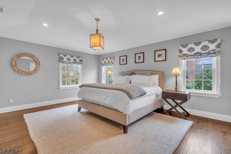 Bedroom, Interior, Pendant Lights, Recessed Lighting, Wood Texture Flooring