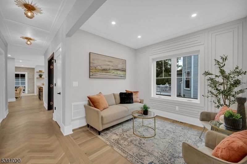 Interior, Living room, Recessed Lighting, Wood Texture Flooring