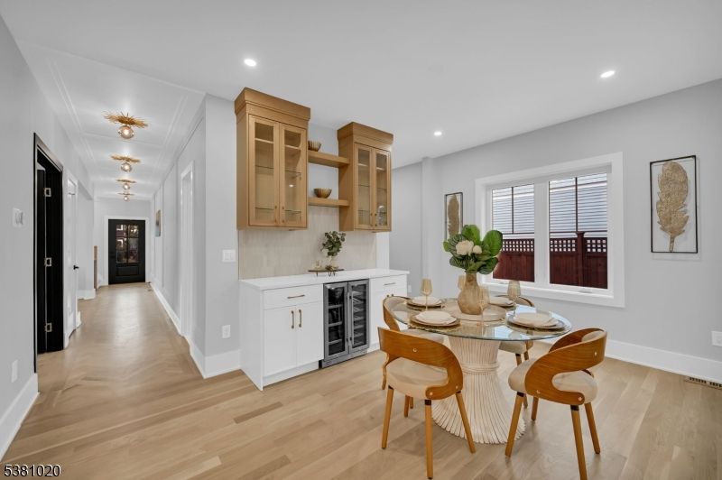 Dining room, Interior, Kitchen, Recessed Lighting, Wood Texture Flooring