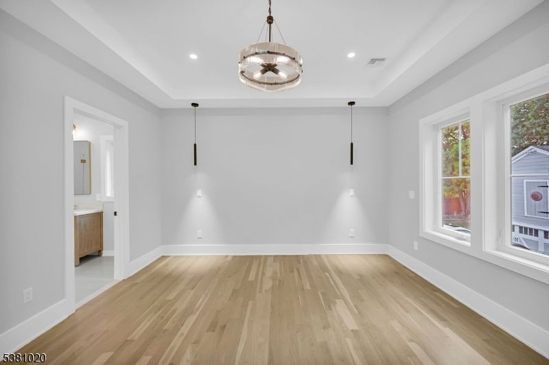 Empty room, Interior, Pendant Lights, Recessed Lighting, Wood Texture Flooring