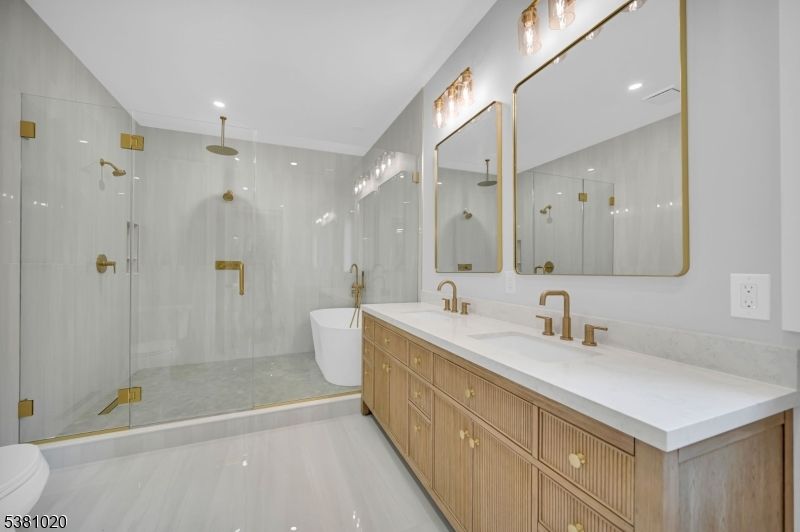 Bathroom, Dual Sink Vanities, Free Standing Baths, Glass Shower, Interior, Recessed Lighting