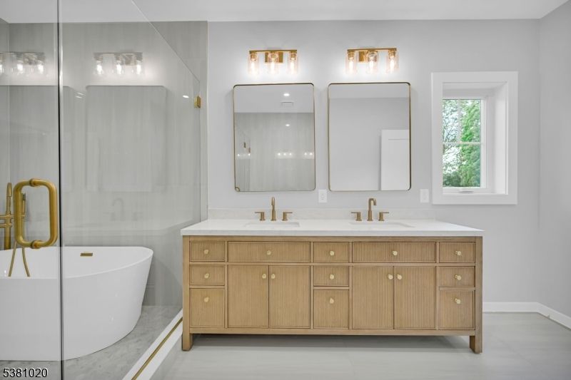 Bathroom, Dual Sink Vanities, Free Standing Baths, Glass Shower, Interior