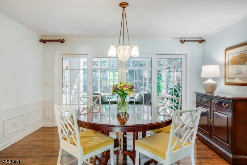 Dining room, Interior, Pendant Lights, Wood Texture Flooring