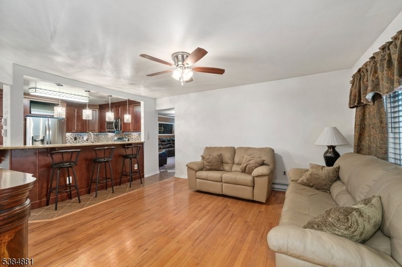 Interior, Kitchen, Living room, Pendant Lights, Stainless Steel Appliances, Wood Texture Flooring