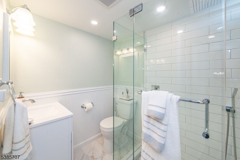 Bathroom, Glass Shower, Interior, Marble, Recessed Lighting