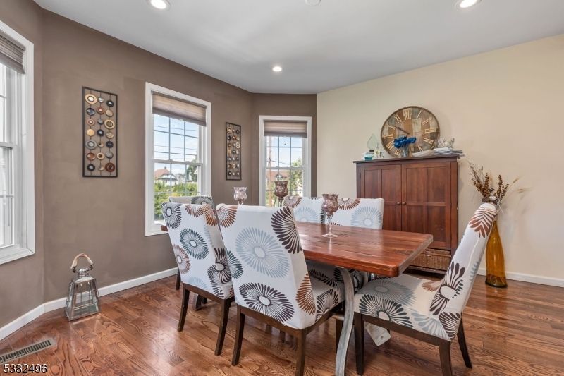 Dining room, Interior, Recessed Lighting, Wood Texture Flooring