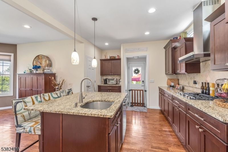 Interior, Kitchen, Pendant Lights, Recessed Lighting, Wood Texture Flooring