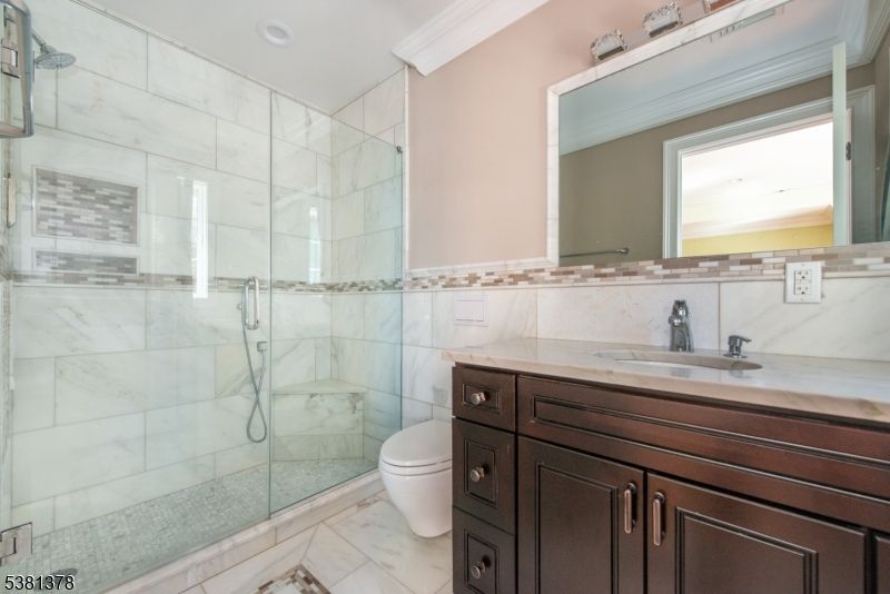 Bathroom, Glass Shower, Interior, Marble, Marble Walls, Recessed Lighting