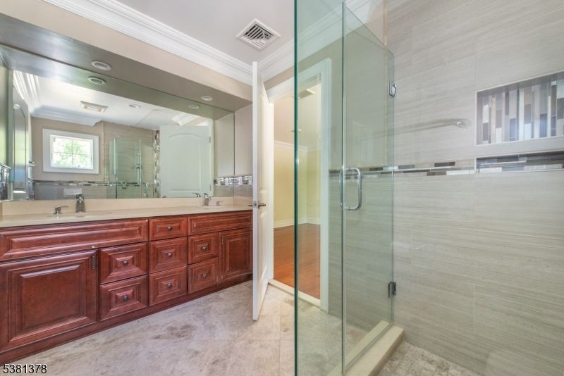 Bathroom, Dual Sink Vanities, Glass Shower, Interior, Recessed Lighting