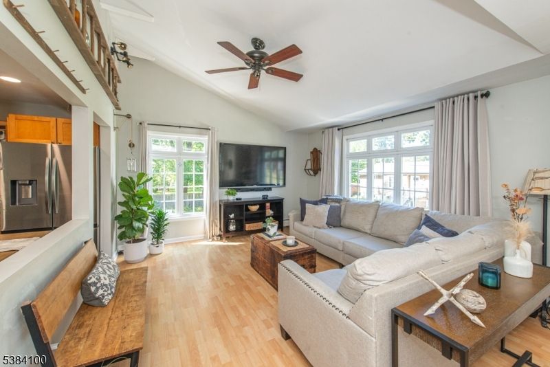 Interior, Living room, Recessed Lighting, Stainless Steel Appliances, Wood Texture Flooring