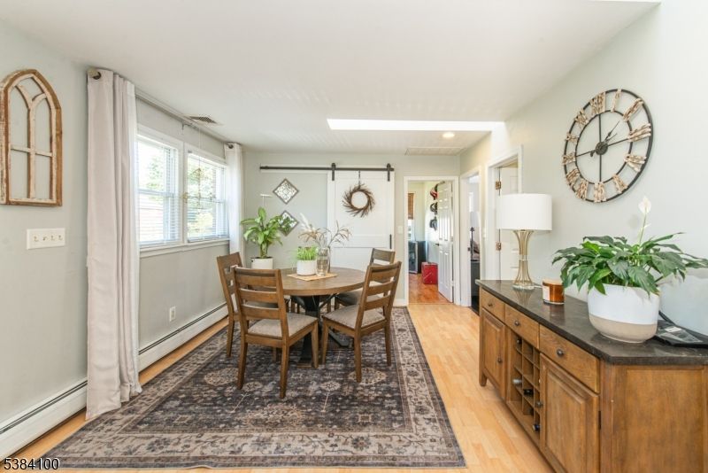 Dining room, Interior, Recessed Lighting, Wood Texture Flooring