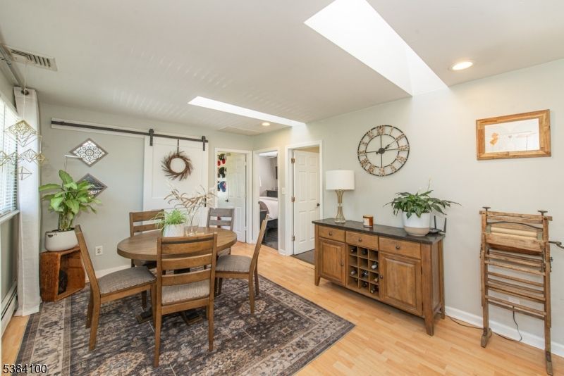 Dining room, Interior, Recessed Lighting, Wood Texture Flooring