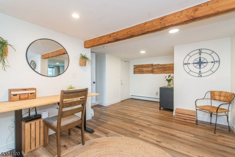 Home Office, Interior, Recessed Lighting, Wooden Beams, Wood Texture Flooring