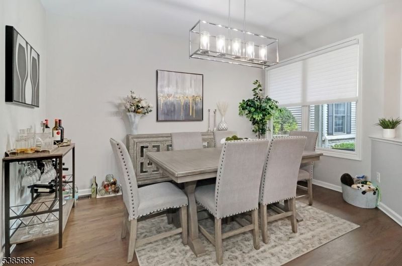 Dining room, Interior, Pendant Lights, Wood Texture Flooring