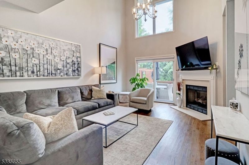 Chandelier, Fireplace, Interior, Living room, Wood Texture Flooring