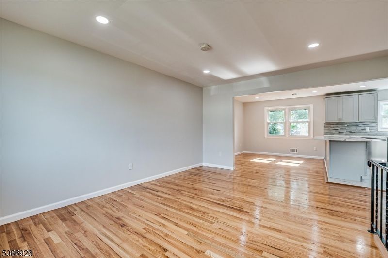 Empty room, Interior, Kitchen, Recessed Lighting, Wood Texture Flooring
