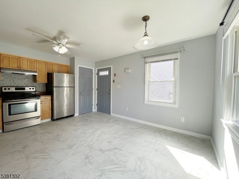 Interior, Kitchen, Marble, Pendant Lights, Stainless Steel Appliances