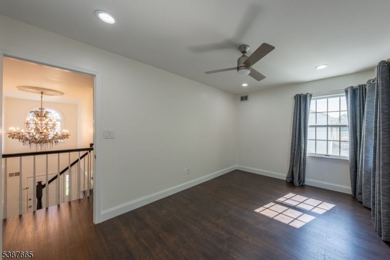 Chandelier, Empty room, Interior, Recessed Lighting, Wood Texture Flooring